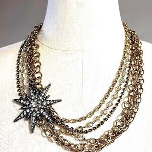 CN creations antique multi strands Goldtone crystal statement necklace Starburst